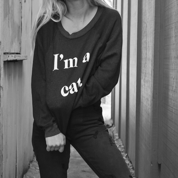 🔥WILDFOX🔥COUTURE I’M A CAT SOMMERS PULLOVER SWEATSHIRT BLACK MEDIUM NWT - Picture 3 of 5